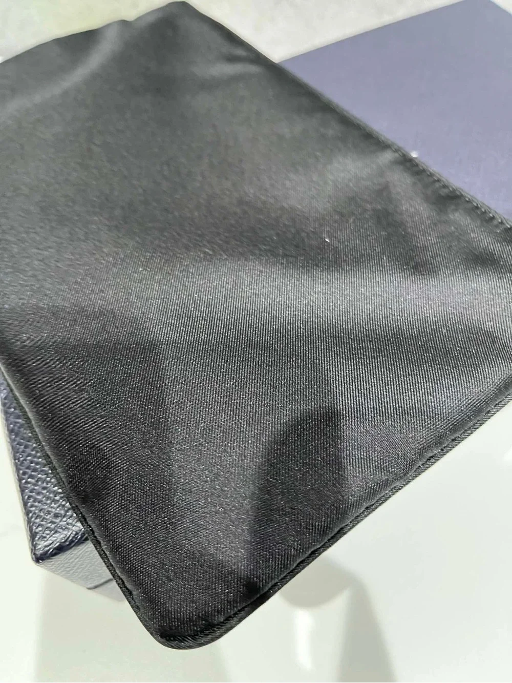 Prada Black Nylon Zip Pouch with Gold Triangle Logo Plate